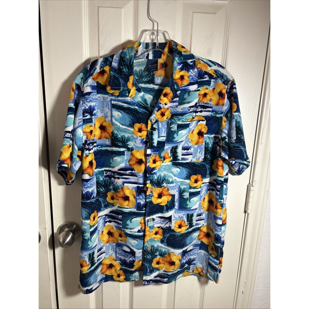 Vtg Sideout Hawaiian Floral Button Shirt Youth L (14/16) Y2K Tropical
